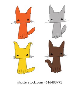 Set of four flat icons colorful cat.
