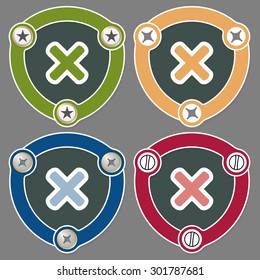 Set of four flat icons and multiplication symbol