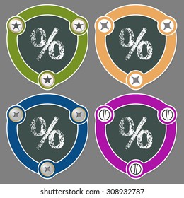 Set of four flat icons and percent symbol