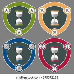 Set of four flat icons and sand glass