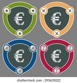Set of four flat icons and the symbol of euro