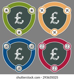 Set of four flat icons and the symbol of pound sterling