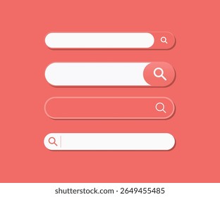Set of Four Flat Pink Search Bars with Different Styles and Icons for Website and App Interface Design