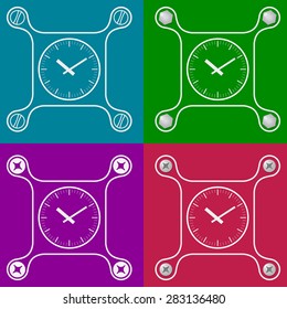 Set of four flat simple frames and watches