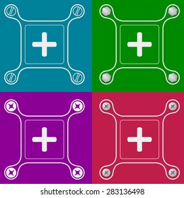 Set of four flat simple frames and plus symbol
