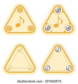 Set of four flat simple frames and music symbol