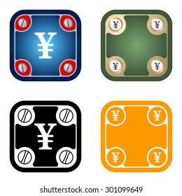 Set of four flat simple frames and yen symbol