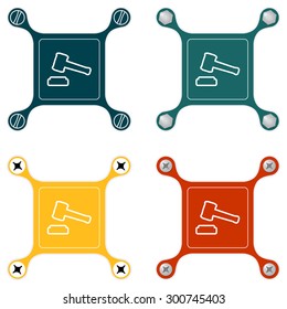 Set of four flat simple icons with screws and justice symbol