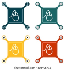 Set of four flat simple icons with screws and mouse symbol