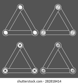 Set of four flat simple triangles with screws