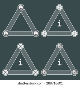 Set of four flat simple triangles with screws and the symbol of info