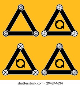 Set of four flat simple triangles with screws and arrows