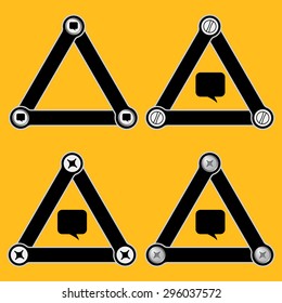 Set of four flat simple triangles with screws and speech bubble