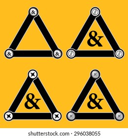 Set of four flat simple triangles with screws and ampersand