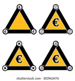 Set of four flat simple triangles with screws and euro symbol
