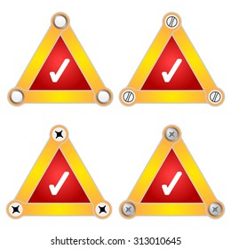 Set of four flat simple triangles with screws and check box