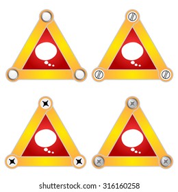 Set of four flat simple triangles with screws and speech bubble