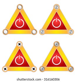 Set of four flat simple triangles with screws and power button