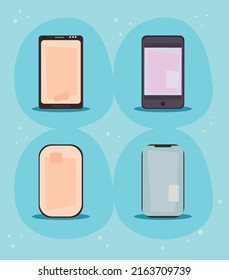 set of four flat smartphones