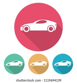 Set of four flat style cars in multi colored circles with shadow. Vector illustration
