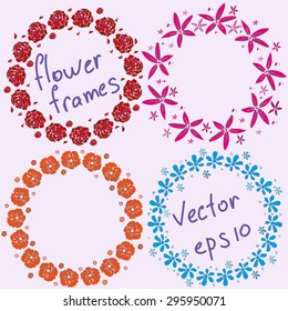 Set of four floral frames. Festive design. The element for decoration. Vector eps 10.