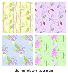 Set of four with the floral and leaves patterns background. Can be used for in the textile, background wallpaper and wrapping paper. swatches included.