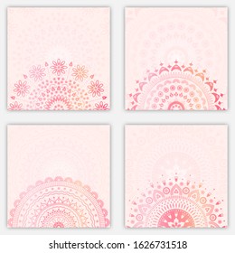 Set of four floral mandala banners for instagram feed. Colorful gradiet colored banner with place for text
