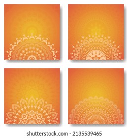 Set of four floral mandala banners for social media feed. Colorful gradient colored banner with place for text