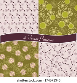 Set of four floral patterns. It can be used for textile, print, scrap booking, wallpaper, paper.
