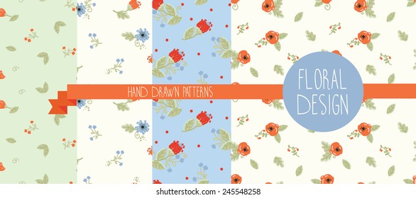 set of four floral patterns, vector illustration