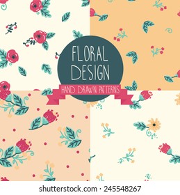 set of four floral patterns, vector illustration