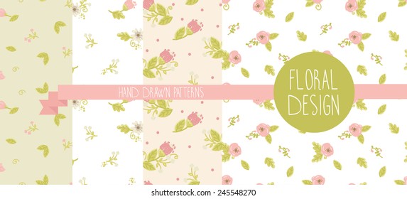 set of four floral patterns, vector illustration