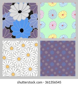 Set of four floral seamless pattern. A seamless vector background for the sites, cards, fabrics