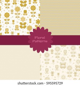 Set of four floral seamless pattern in doodle style. For fabric, wallpaper, gift wrap. All elements are not cropped and hidden under mask 