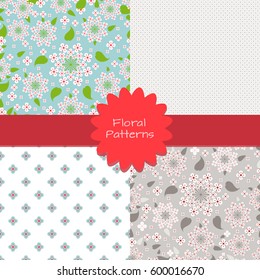 Set of four floral seamless pattern of saxifrage and abstract flowers. background for textile, wallpaper, pattern fills, covers, surface, print, gift wrap, scrapbooking, decoupage.