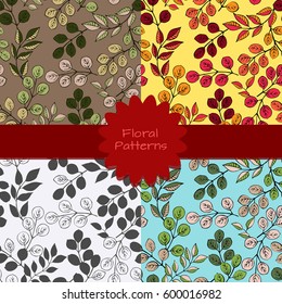 Set of four floral seamless pattern of abstract colorful leaves. Floral background for home textile, wallpaper, pattern fills, covers, surface, print, gift wrap, scrapbooking, decoupage.