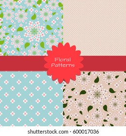Set of four floral seamless pattern of saxifrage and abstract flowers. Floral background for textile, wallpaper, pattern fills, covers, surface, print, gift wrap, scrapbooking, decoupage.