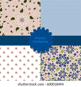 Set of four floral seamless pattern of saxifrage and abstract flowers. Floral background for textile, wallpaper, pattern fills, covers, surface, print, gift wrap, scrapbooking, decoupage.