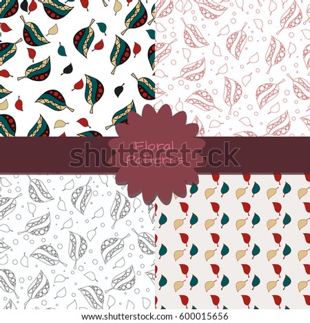 Set of four floral seamless pattern of abstract colorful leaves. Floral background for textile, wallpaper, pattern fills, covers, surface, print, gift wrap, scrapbooking, decoupage.