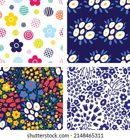 Set of four floral seamless patterns Vintage style. Can be used for wallpaper, pattern fills, web page background, surface textures.