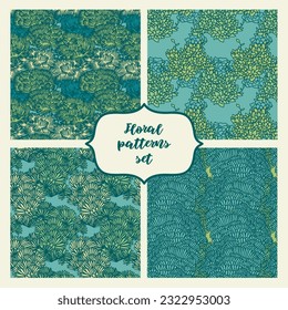 Set of four floral seamless patterns, vector illustration