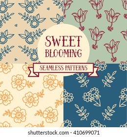 set of four floral seamless patterns, vector illustration