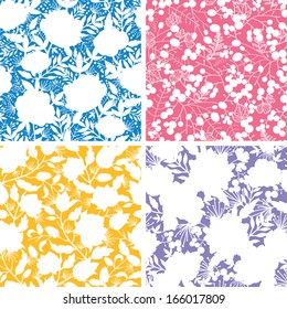 Set of four floral silhouettes seamless patterns backgrounds