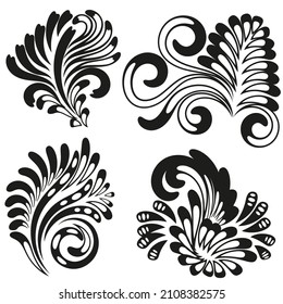 Set of four floral vector black elements