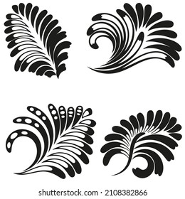 Set of four floral vector black elements