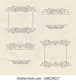 Set of four floral vintage frames with vintage backdrop, vector illustration