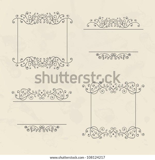 Set of four floral vintage frames with\
vintage backdrop, vector\
illustration