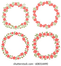 Set of four flower wreathes. Vector illustration