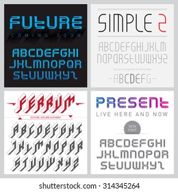 Set of four fonts. Latin alphabet letters. Vector.