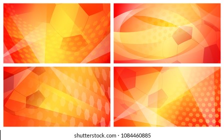Set of four football or soccer abstract backgrounds with big ball in national colors of Spain